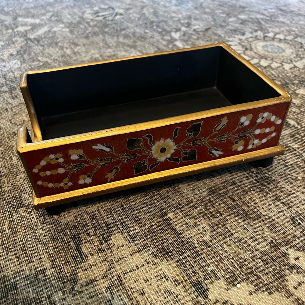 MC Robert Weiss Colorful Reverse Painted Glass/Wood Footed desk accessory tray